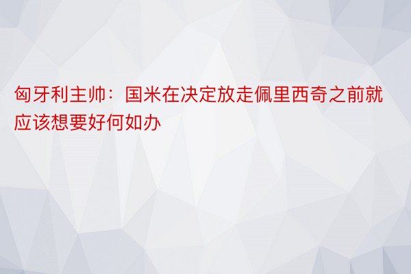 匈牙利主帅：国米在决定放走佩里西奇之前就应该想要好何如办