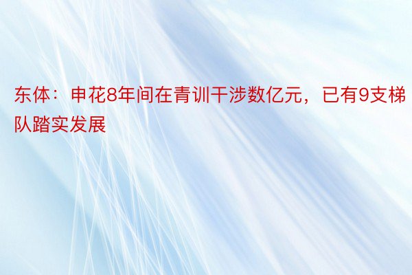 东体：申花8年间在青训干涉数亿元，已有9支梯队踏实发展