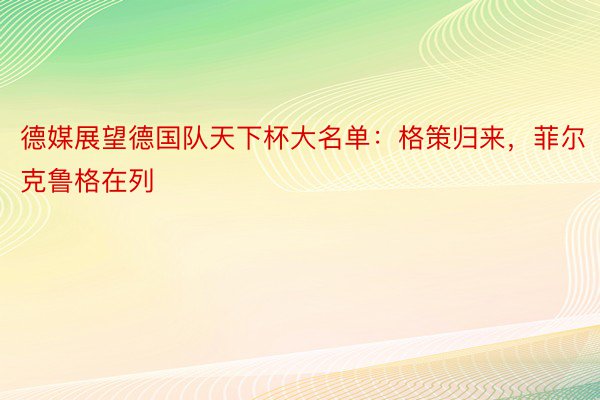 德媒展望德国队天下杯大名单：格策归来，菲尔克鲁格在列